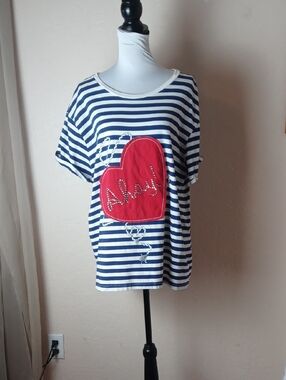 Newport News Global Exclusive Navy & White Striped Nautical Tee with Red Heart